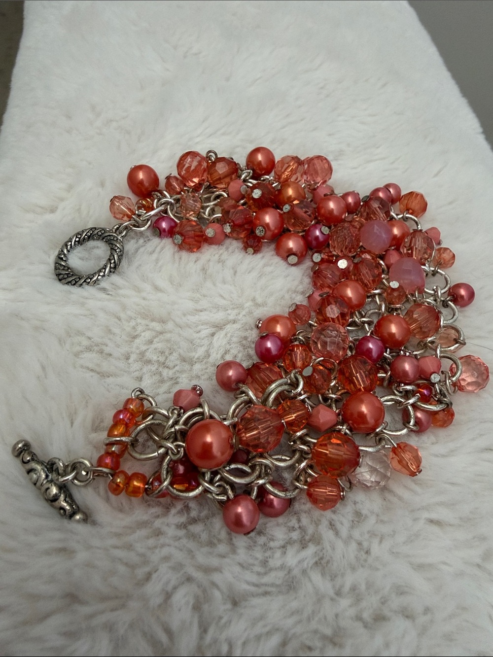 Vintage Women’s Coral Multi-Bead Charm Bracelet